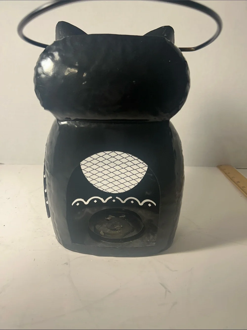 Metal Owl Lantern - Black Decorative Candle Holder